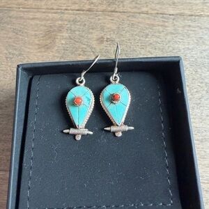 Turquoise and Coral Drop Earrings - Teardrop Dangle Earrings